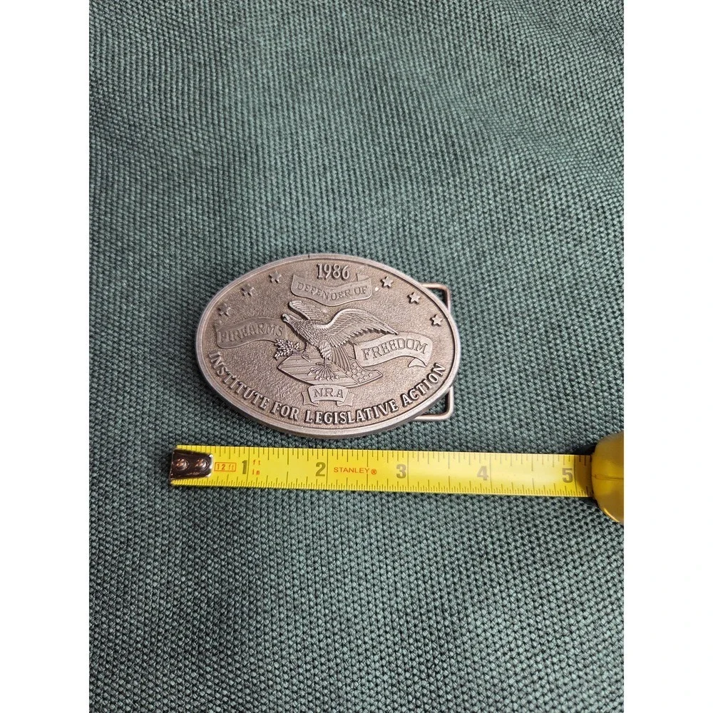 Vintage 1986 Freedom Firearms Patriotic Belt Buckle Silver-Tone Oval